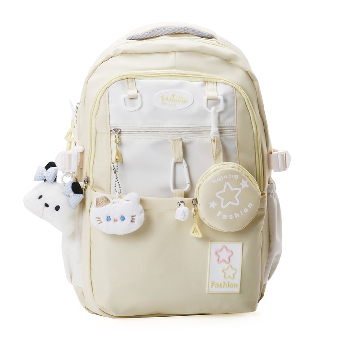 Kawaii hátizsák pénztárcával és medállal, nagy kapacitású, rózsaszín, 29x13x43cm