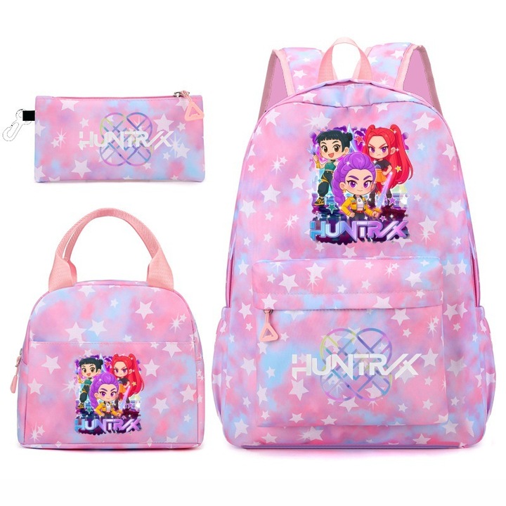 K-POP Monster Hunt Hátizsák, 3 részes szett, nagy kapacitású, többszínű, 43x15x30cm