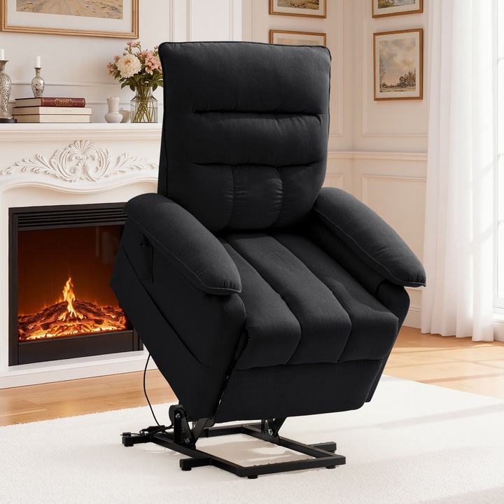 Korser elektromos emelős dönthető fotel, 45-165°-ban állítható dőlésszög, emelési asszisztencia, 81x88x98cm, fekete