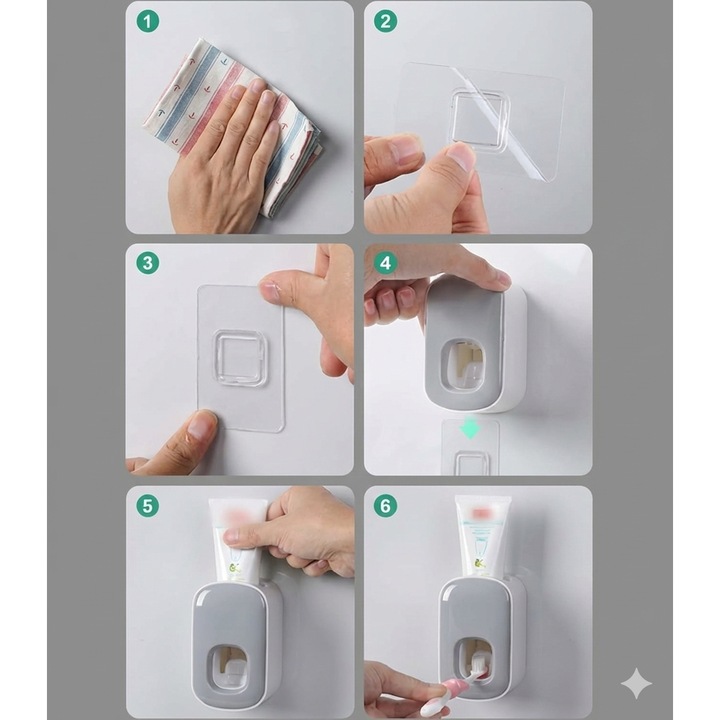 Automata fogkrémadagoló, falra szerelhető fúrás nélkül, szürke