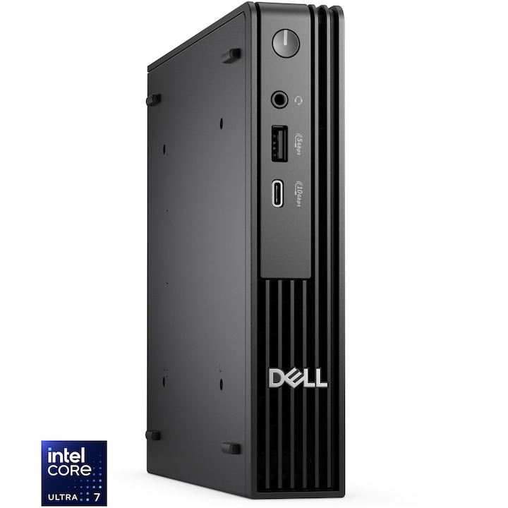 Sistem Desktop PC Dell Pro Micro QCM1250 MFF cu procesor Intel® Core™ Ultra 7 265T pana la 5.3GHz, 16GB DDR5, 512GB SSD, Intel® Graphics, Ubuntu, Negru