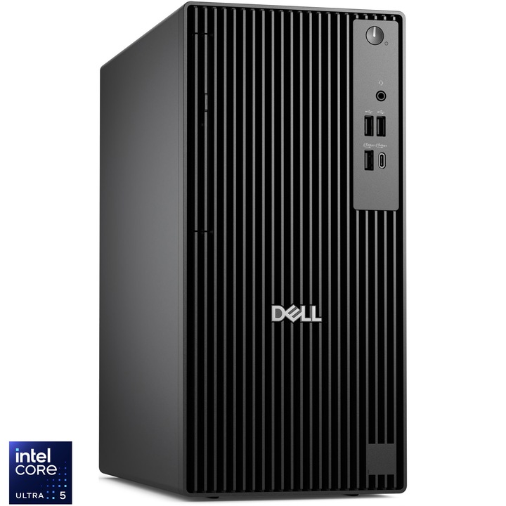 Sistem Desktop PC Dell Pro QCT1250 Tower cu procesor Intel® Core™ Ultra 5 235 pana la 5GHz, 16GB RAM DDR5, 512GB SSD, Intel® Graphics, Ubuntu, Negru