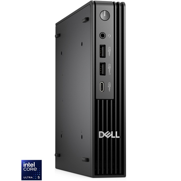 Sistem Desktop PC Dell Pro Micro Plus QBM1250 MFF cu procesor Intel® Core™ Ultra 5 235 pana la 5GHz, 16GB DDR5 RAM, 512GB SSD, Intel® Graphics, Ubuntu, Black