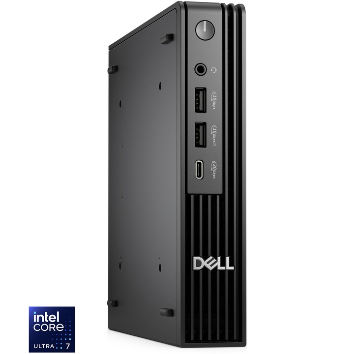 Sistem Desktop PC Dell Pro Micro Plus QBM1250 MFF cu procesor Intel® Core™ Ultra 7 265 pana la 5.3GHz, 16GB DDR5 RAM, 512GB SSD, Intel® Graphics, Ubuntu, Black