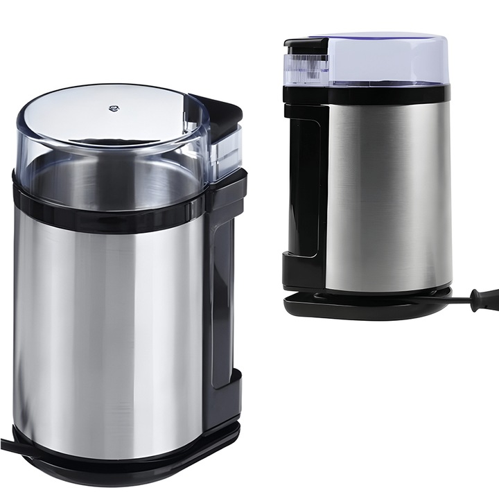 Електрическа кафемелачка Teno®, за кафе/ядки/подправки, неръждаема стомана, регулируема едрина, 180 W, 75 мл, сива