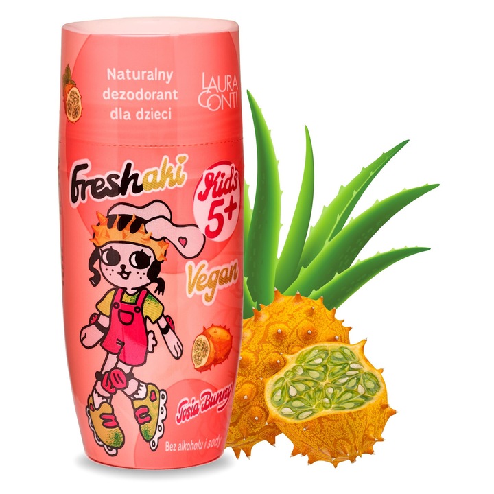 Deodorant roll-on pentru copii 5+ Freshaki Tosia Bunny, Natural, Fara aluminiu, Aloe si kiwano, Delicat cu pielea, Prospetime de zi cu zi