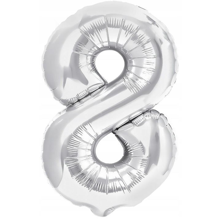 Fólia lufi 8-as szám, PARTYPAL, ezüst, 100 cm, 1 db