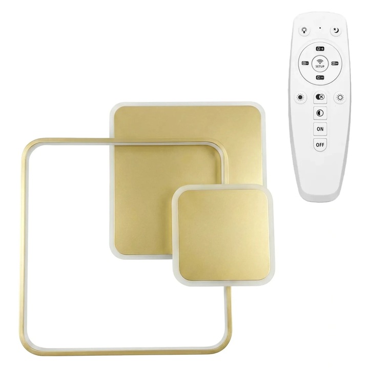 Lustă suspendată Toolight APP1713-C, 50x50x4cm, auriu, cu sursă LED integrată, telecomandă inclusă