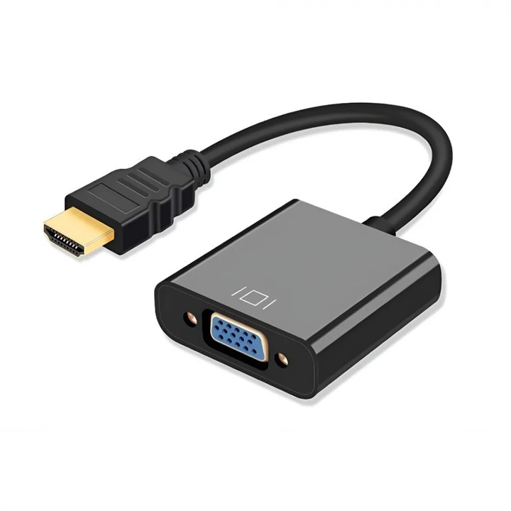 HDMI-VGA adapter, fekete, 1080P, laptopokhoz, monitorokhoz, projektorokhoz, TV-készülékekhez