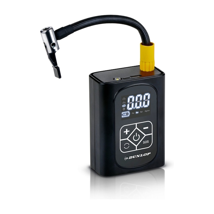 Compresor auto digital Dunlop cu acumulator, 10 bar, portabil, accesorii multiple