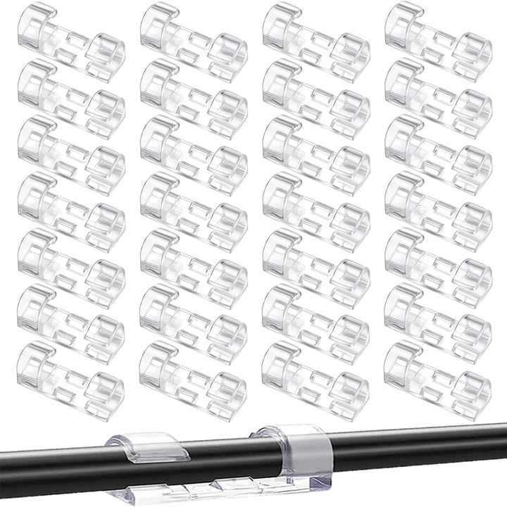 Set 100 organizatoare cabluri, 9mm, Multifunctional, Usor de indepartat, Plastic, 33*13*9 mm, Transparent