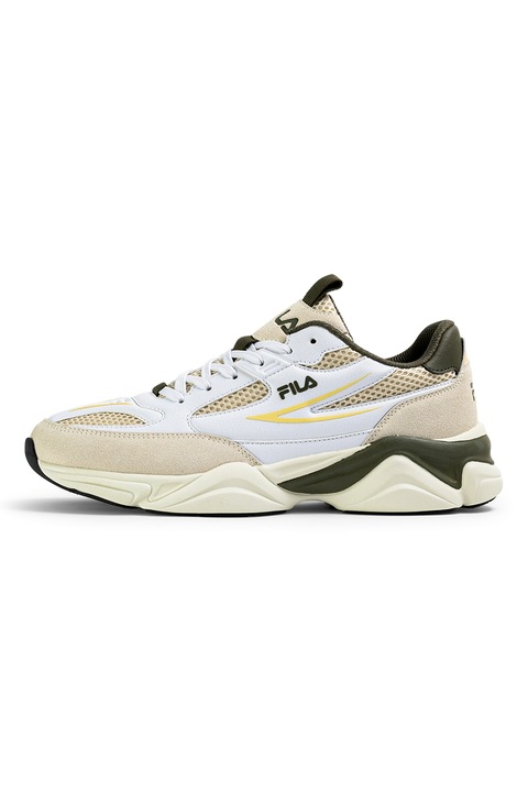Fila, Pantofi sport wedge cu insertii din plasa Recade, Alb/Galben/Kaki inchis/Bej deschis