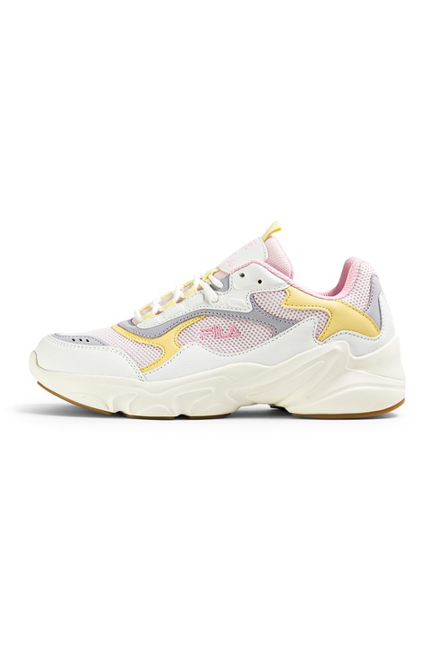 Fila, Pantofi sport cu garnituri din piele ecologica Collene CB, Alb murdar/Roz pal