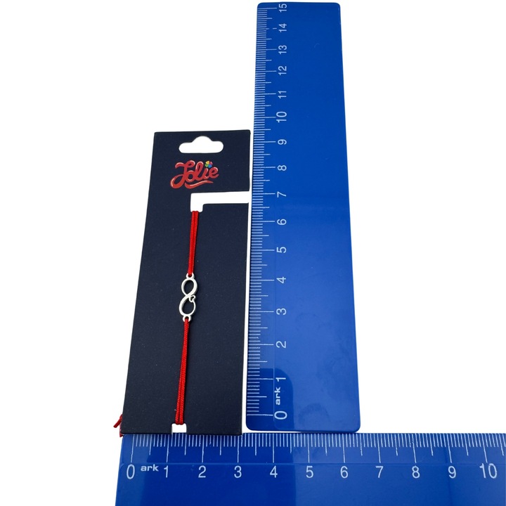 Martisor Bratara din Inox pentru Copii, Jolie, Textil si Inox, Snur Rosu, Model Infinit Inimioara, Argintiu