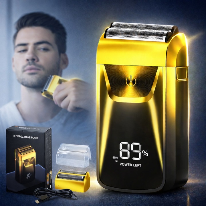 Aparat de Ras Electric Profesional Shaver S600 IdealTI® 2 Lame din Otel Inoxidabil, 3 Viteze, Display LED, Incarcare USB, 6000 RPM, IPX7