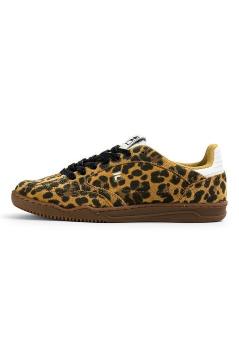 Fila, Pantofi sport din piele intoarsa cu animal print, Negru/Maro