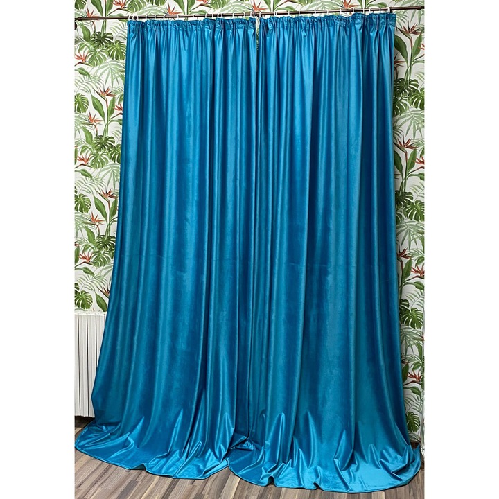 Set doua draperii catifea, cu rejansa, culoare turcoaz manganese, colectia "Velvet" by Liz Line, 2x200x245cm - SD0102