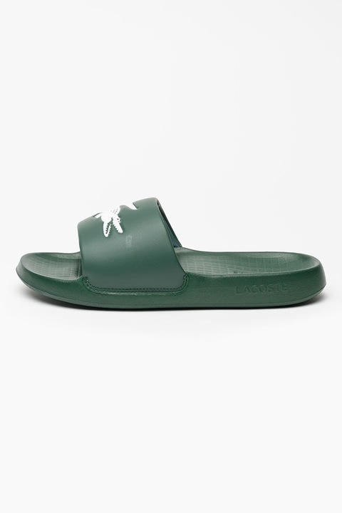 Lacoste, Чехли Serve с монограм, Бял/Тъмнозелен