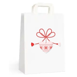 Set 10 pungi pentru cadouri de 1 Martie, Gamma Print, alb, 18x9x25cm