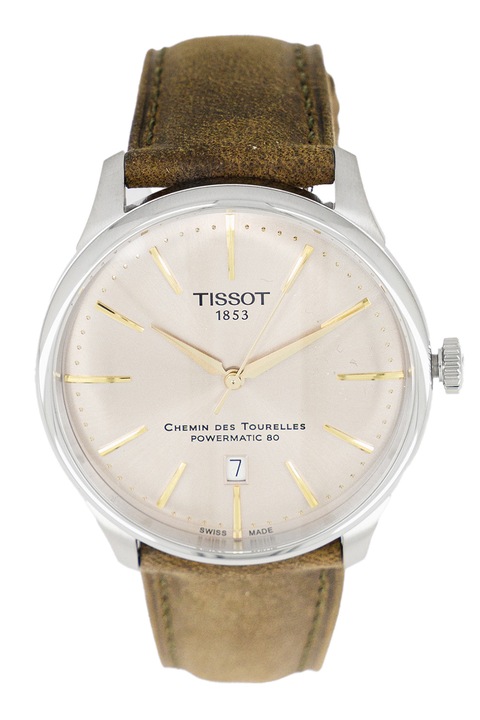 Tissot, Автоматичен часовник с велурена каишка, Сребрист, Кафяв