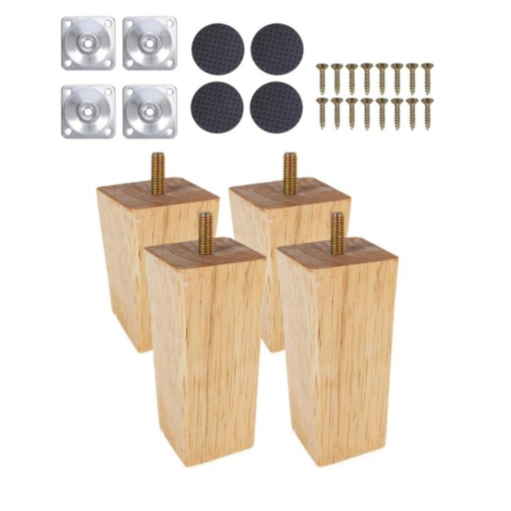 Комплект 4 крака за мебели, ComResi®, Дърво, Натурален, 11 см