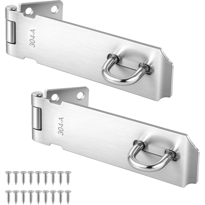 Set 2 bucati Zavor/Inchizatoare Usa si Poarta, Inox SUS304, Lungime 5 Inch (12.7 cm), Grosime Sporita, pentru Lacat, Argintiu