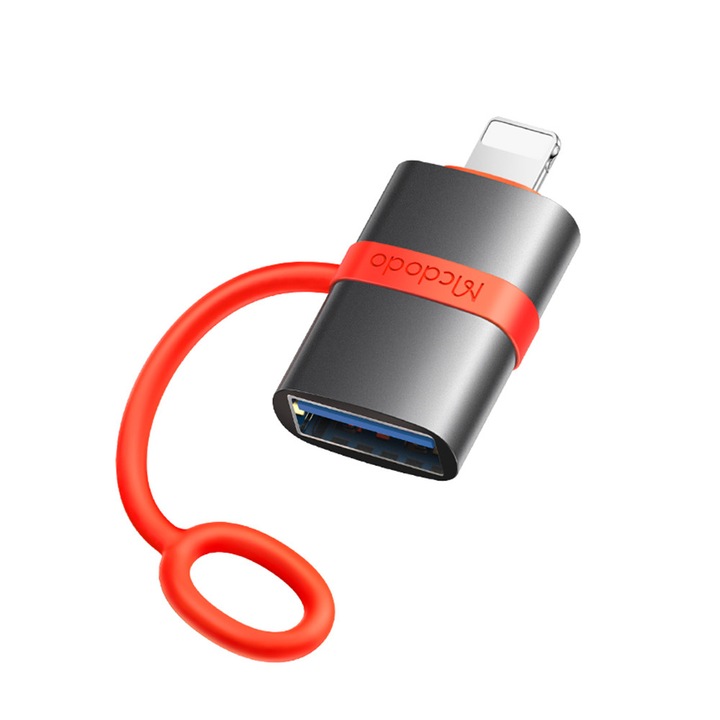 Adaptor Mcdodo USB la Lightning, Aluminiu, Gri, Design Portabil