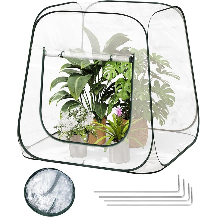 Mini sera transparenta 100x100x97 cm, protectie pentru plante, utilizare interioara si exterioara