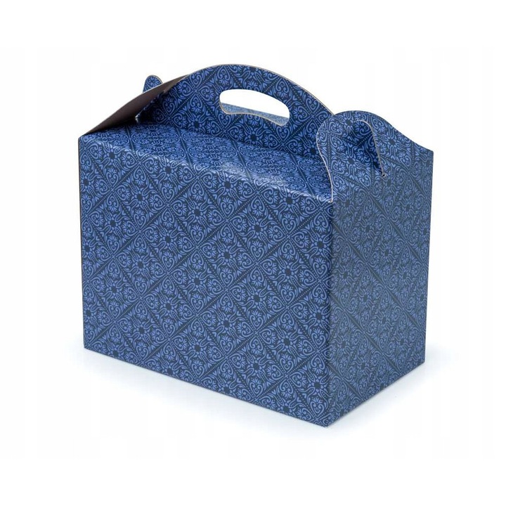 Cutie Cadou Cu Maner Decorativa, Neopak, F217, 300x180x220 mm, Carton Microondulat Rigid, 380g/m2, Ambalaj Elegant Cu Model P-1, Bleumarin