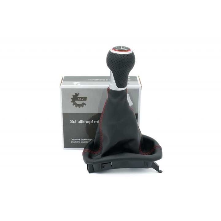 Seat Leon Toledo Ii 5B Buton De Viteze Cu Burduf Negru/Rosu Inel Piele Burduf Fir Rosu