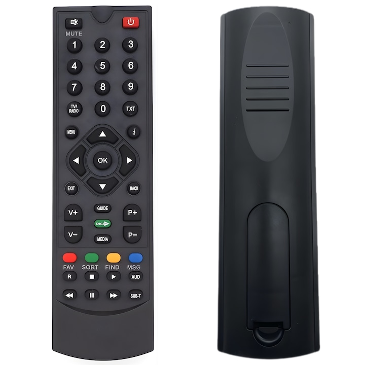 Telecomanda compatibila Decodor - Receiver DIGI JC20, JS20, JS21, JC22, JC23, JC24, JC25, JC26, JC27, JC28, JC29, Cablu, DVB-C, HUMAX, DIGI+C, Configurare automata, Baterii 2 x AAA