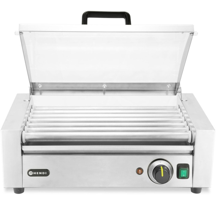 Incalzitor cu role pentru crenvursti hot-dog HENDI, 7 rolek, inox, 620 W, 566x375x259mm