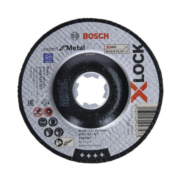 Disc debitare metale Bosch Zubehör Ø125x2, 5x22, 23 mm, tip oala, pentru mandrina X-LOCK System