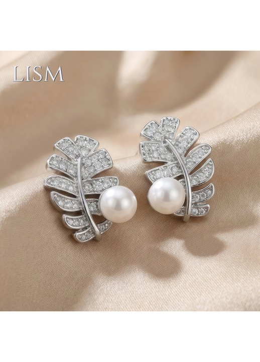 Cercei LISM cu Perla, Zirconii Stralucitoare, Placati cu Aur 18K, Ac din Argint 925, Cercei Eleganti pentru Femei, Cutie de Bijuterii Cadou