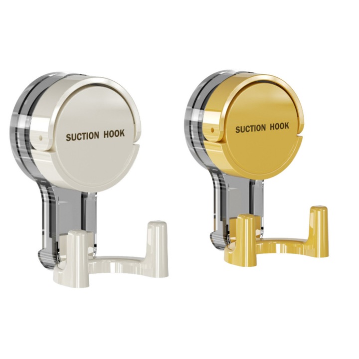 Carlige puternice cu ventuza, nu necesita gaurire, adsorbtie in vid fara urme, design cu carlig dublu, potrivite pentru peretii bucatariei si baii, mobile, reutilizabile, design modern pentru casa, alb si galben, set din doua piese, 11 cm
