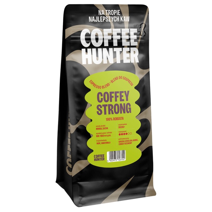 Coffey Strong Blend szemes kávé 250g, COFFEE HUNTER, 100% robusta, magas intenzitás