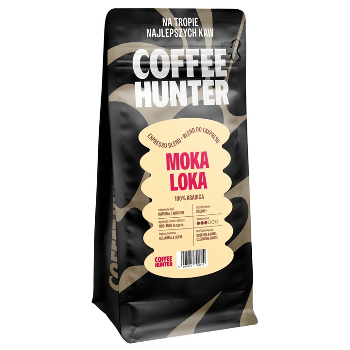 Cafea Moka Loka Blend 250g, COFFEE HUNTER, 100% Arabica, intenzív íz, dió és karamell jegyek