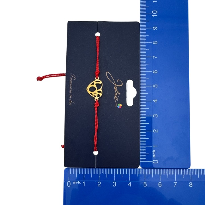 Martisor Bratara Primavara, Textil si Inox, Jolie, Snur Rosu, Model Inima Love, Auriu