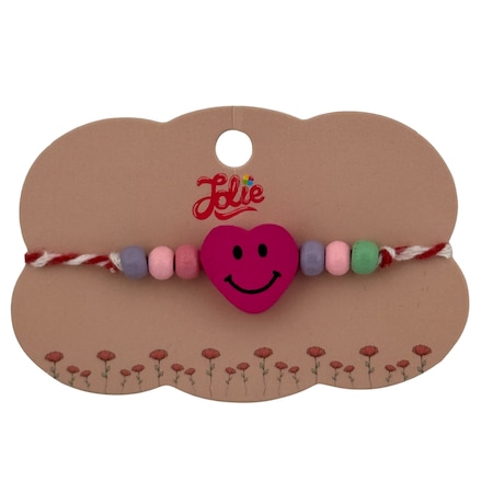 Inima Multicolora Martisor Bratara Multicolora pentru Copii, Jolie, din Lemn si Textil ...