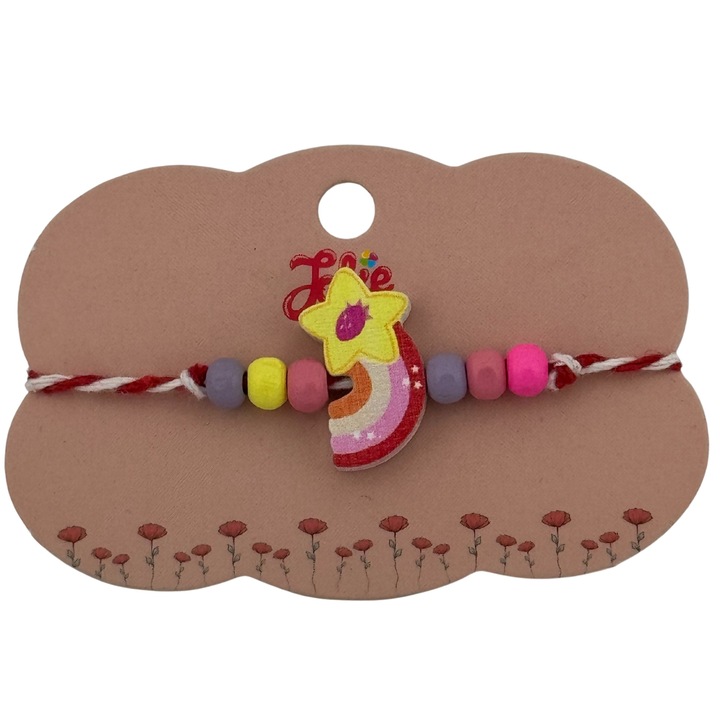 Martisor Bratara Multicolor, Jolie, Model Steluta si Curcubeu, Lemn/Textil