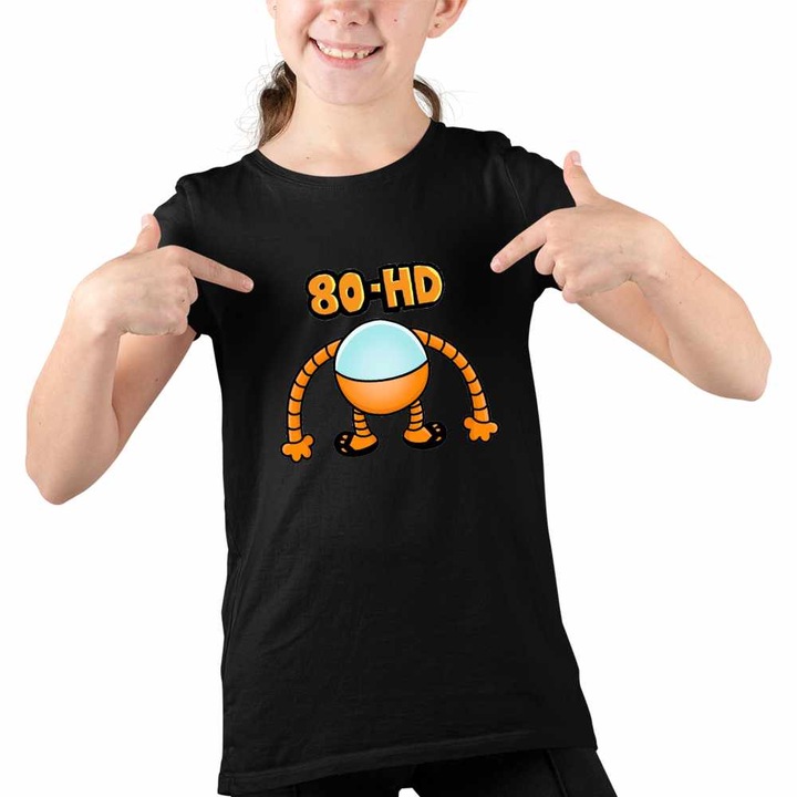 Tricou Copii Fete Dog Man Robot 80-HD ADHD Dogman, Fekete