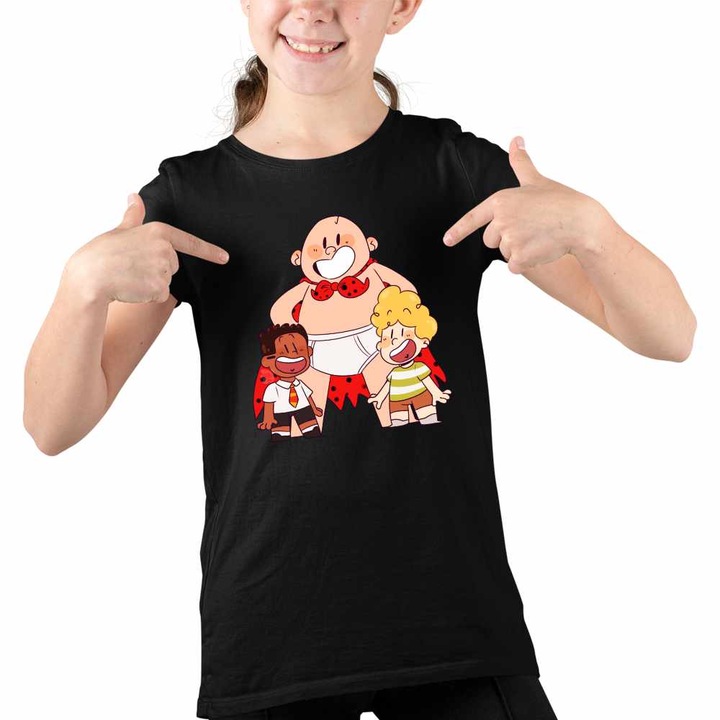 Tricou Copii Fete Captain Underpants Aventurile Capitanului Chilot George Harold, Fekete