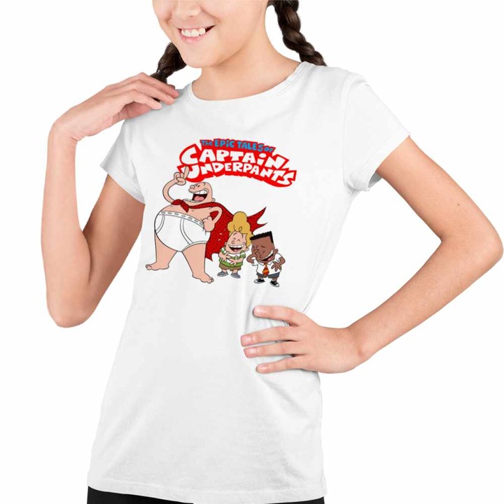 Tricou Copii Fete Captain Underpants Aventurile Epice ale Capitanului Chilot George Harold, Fehér