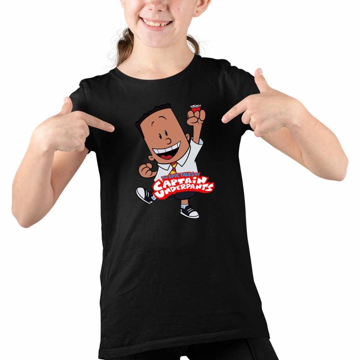 Tricou Copii Fete Captain Underpants George Beard Aventurile Capitanului Chilot, Fekete