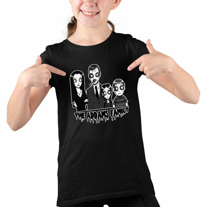 Tricou Copii Fete Familia Addams Mormantul Vesel Horror Halloween Morticia, Fekete