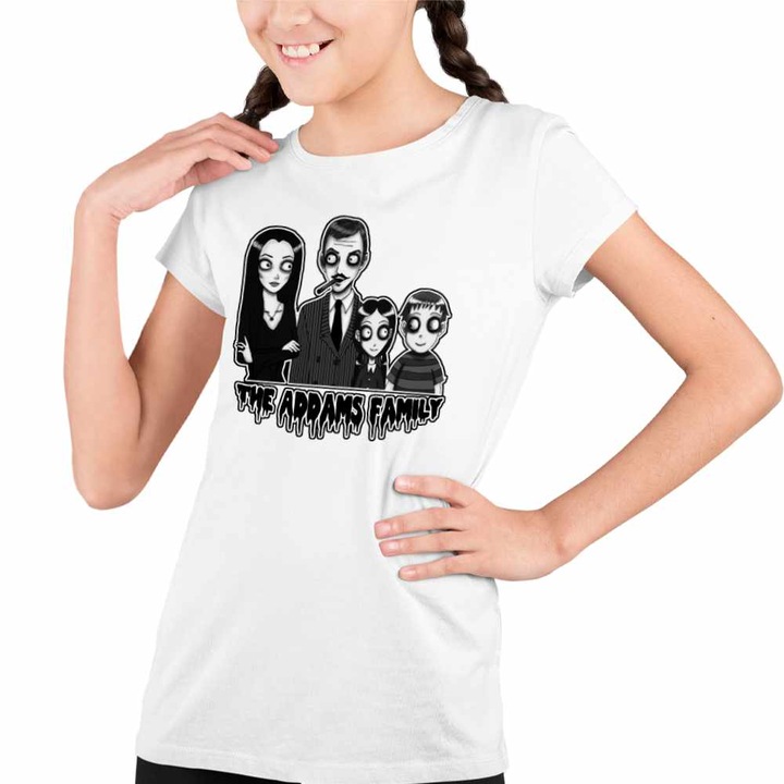 Tricou Copii Fete Familia Addams Mormantul Vesel Horror Halloween Morticia, Fehér