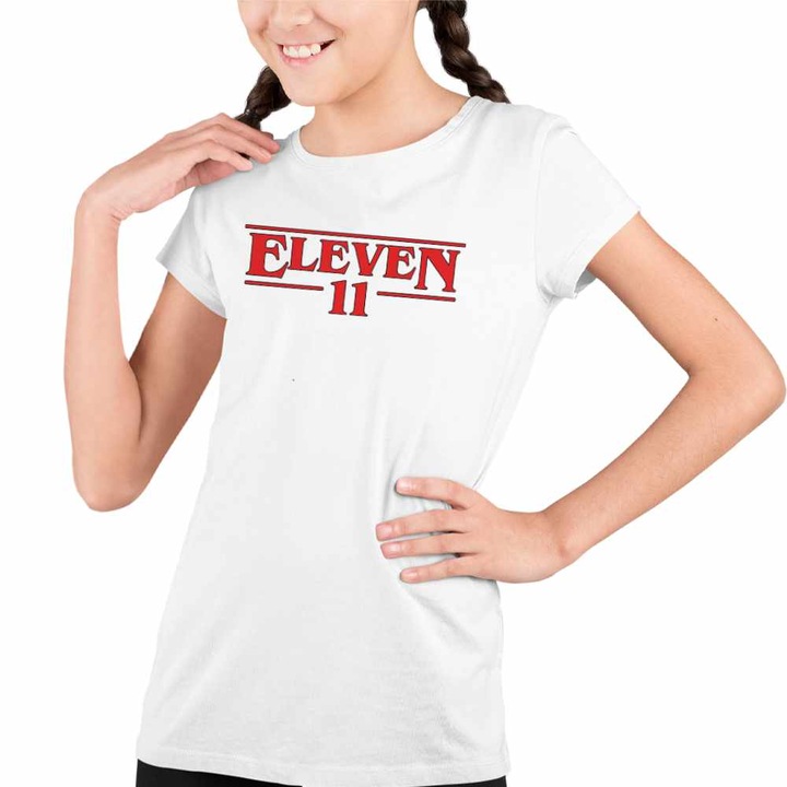 Tricou Copii Fete Stranger Things Upside Down Eleven, Fehér