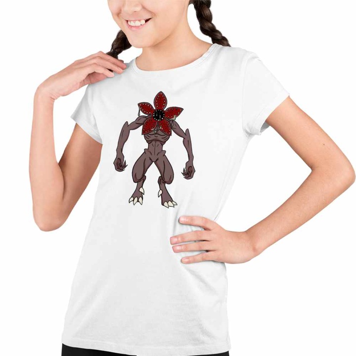 Tricou Copii Fete Stranger Things Demogorgon Abyss Monstru, Fehér