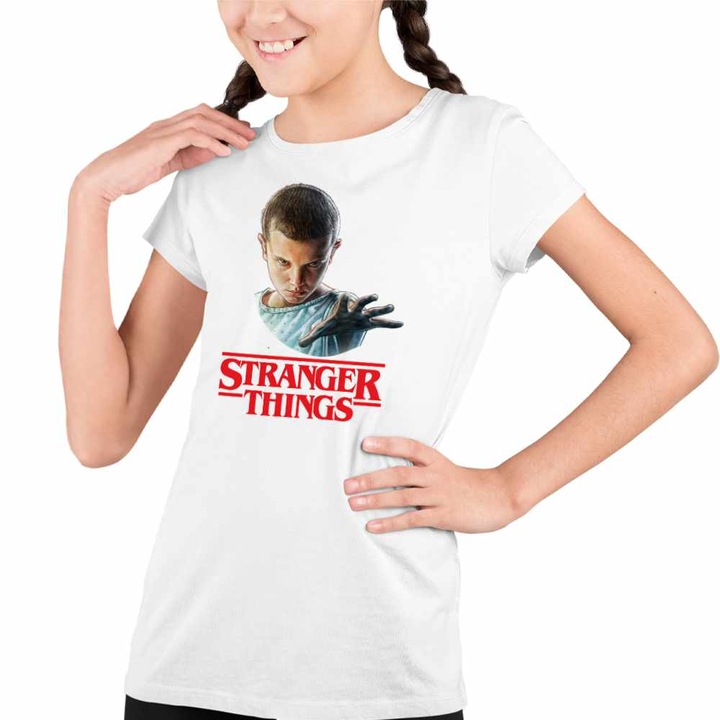 Tricou Copii Fete Stranger Things Eleven Jane Hopper, Fehér