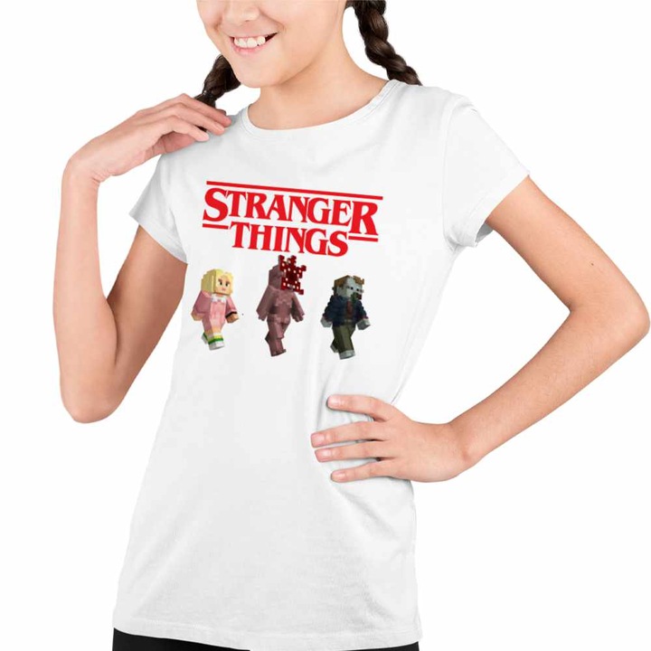 Tricou Copii Fete Stranger Things Minecraft Demogorgon Roblox, Fehér